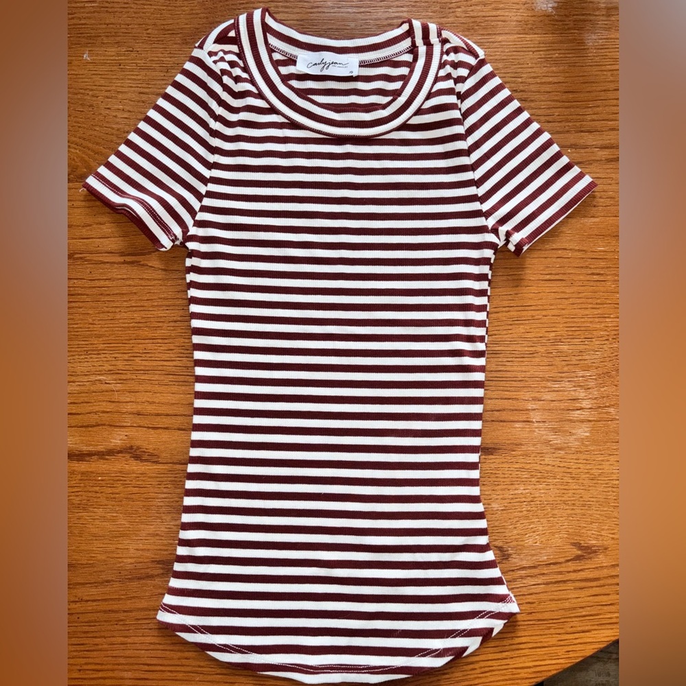 Carly Jean Los Angeles Maroon and White Striped Tee